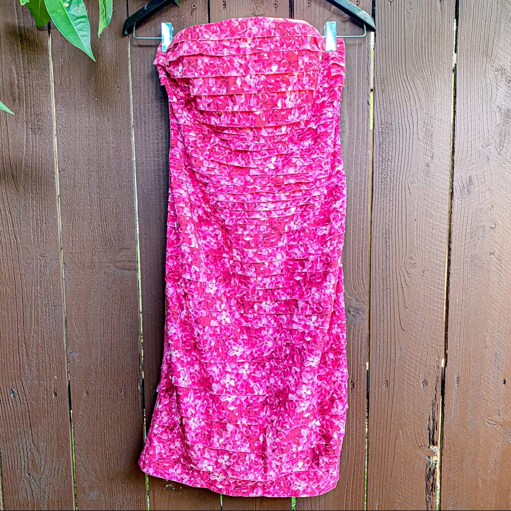 Michael Kors Strapless Pink Pleated Ruffle Dress 8